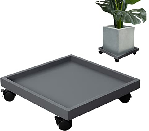 Växtvagn med låsbara hjul, robust rullande blomkrukställ, 30–38 cm fyrkantigt krukväxtstativ på hjul, blomkrukvagn, växtbricka (färg: grå, storlek: 34 cm/13,4 tum)