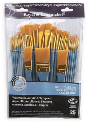 Royal & Langnickel Artist Brush Set, Watercolor, Acrylic & Tempera 25 pc Gold Taklon