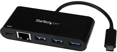 StarTech Hub USB-C de 3 Puertos con Ethernet Gigabit, 3x USB-A, PD 60W | USB 3.2 Gen 1 SuperSpeed, Cable USB-C Integrado de 15cm, Compatible con Windows, macOS, Linux e iPadOS
