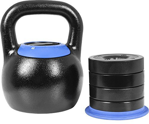 GORILLA SPORTS® Kettlebell verstellbar, 8–16 oder 16–24 kg, Gusseisen | Verstellbar mit 4 entnehmbaren Hantelscheiben à 2 kg; Rundgewicht, Kugelhantel, Kugelgewicht, Schwunghantel, Krafttraining