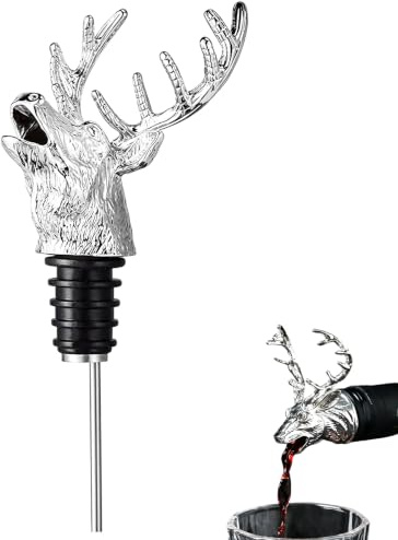 OFKPO Hirschkopf Wein Ausgießer, Kreativ Anti Tropf Flaschenausgießer, Silber, Zink Legierung, Konisch