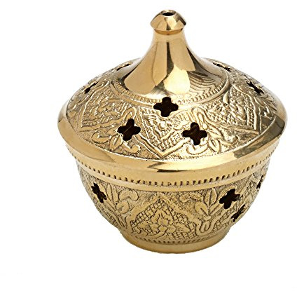 NKlaus Coupelle à encens 8cm Artisanale avec Grille pour encens mélange d'encens encensoir Nettoyage Maison Or 7532