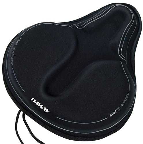 DAWAY C6M Memory Schaum Gepolsterter Fahrradsattelbezug - Extra Weicher Breit Groß Sattelbezug Für Heimtrainer Fahrrad, MTB, Bequem Sattelpolster Für Damen Herren Senioren, 30 X 27 cm