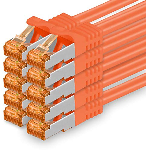 1aTTack.de 0,5m - Cat.7 Netzwerkkabel Orange - 10 Stück Gigabit Ethernet LAN Kabel 10000 Mbit s Patchkabel Cat7 Kabel S FTP PIMF Schirmung LSZH Cat.7 Rohkabel Rj45 Stecker Cat 6a - 10 x 0,5 Meter