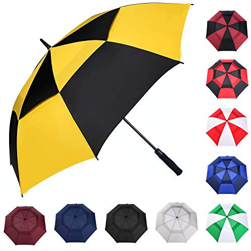 MRTLLOA, Golf-Regenschirm, automatische Öffnung, extra groß, übergroß, doppelt, belüftet, winddicht, wasserdicht, Stockschirm, Golf-Regenschirme für Damen und Herren (Gelb/Schwarz, 157,5 cm)