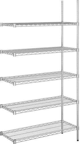 kaiserkraft | Stahldraht-Gitterregal | verchromt | Fachlast 150 kg | BxT 910 x 460 mm | Anbauregal | Höhe 1880 mm | 5 Fachböden