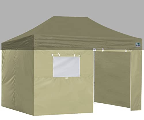 Eurmax USA Full Zippered Walls for 10 x 15 Easy Pop Up Canopy Tent,Enclosure Sidewall Kit with Roller Up Mesh Window and Door 4 Walls ONLY,NOT Including Frame and Top（Beige）