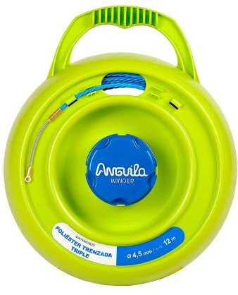 Anguila Max Winder Enrollador Pasacables Poliéster Azul ⌀4.5mm 12m | Enrollador patentado en ABS que protege la guía y agiliza el trabajo; terminales mixtos; incluye 8 accesorios