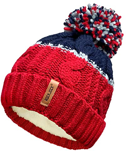 Unisex para Mujer para Hombre cálido Invierno Grueso Bloque de Color esquí Bobble pompón Sombrero con Acogedor Forro térmico de Felpa de Peluche
