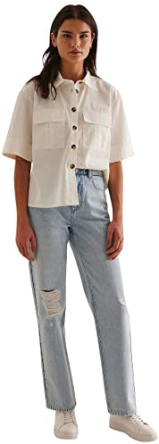 NA-KD Camisa de Bolsillo de Gran tamaño con Botones para Mujer, Crudo, 66