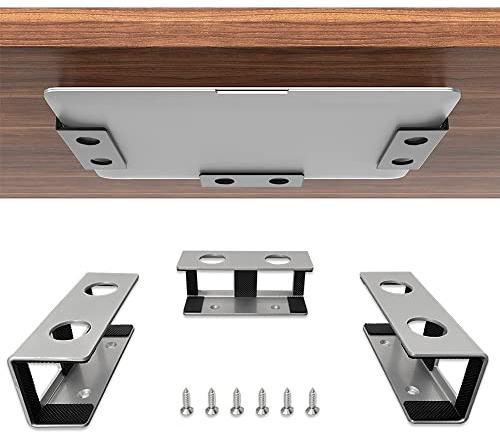 IFCASE Under Desk Laptop Mount, Metal Under Desk Shelf Holder for Laptop, Mac mini, MacBook, Keyboard with Anti-Scratch Silicone (Silver)