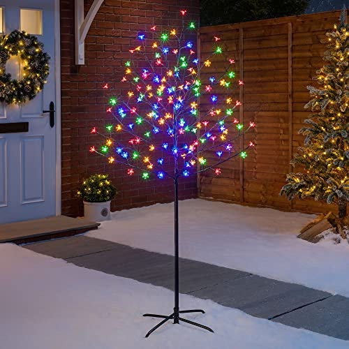 Christow Cherry Blossom Tree 150 LED Light Up Indoor Outdoor Christmas Decoration 150cm / 5ft (Multi Coloured)