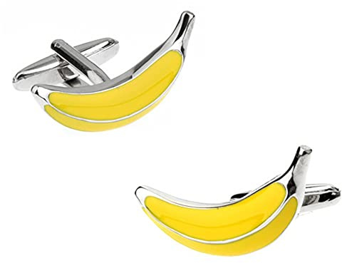 Banan Manschettknappar Gul Färg Kvalitet Mässing Material Nyhet Frukt Design Frukt Banan Gul Lackade Vit Stål Manschettknappar