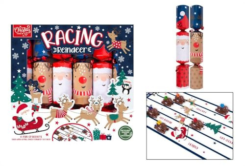 RSW Pack Of 6 Christmas Games Crackers 6 Racing Reindeers Family Party Dinner Crackers 12 Inch, Multicolored