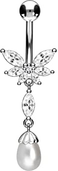 PIERCINGLINE Chirurgenstahl Bauchnabelpiercing SCHMETTERLING + SYNTHETISCHE PERLE Bananabell Piercing Farbauswahl