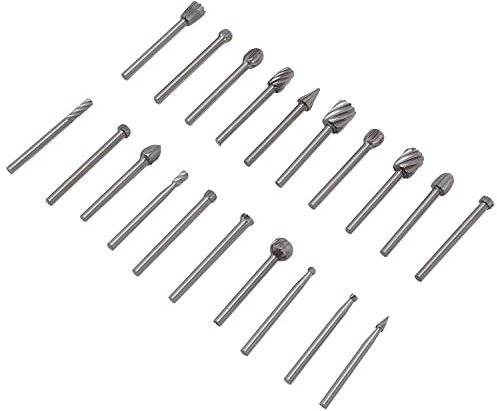HSS Burr Set, Wood Carving Drill Bit Rotating Burrs 20Pcs for Reaming