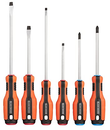 BLACK+DECKER BDHT84014-0 Set of 6 Mixed Screwdrivers with Cross and Cut Tip
