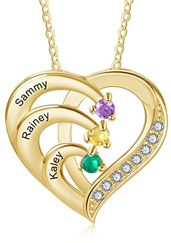 kaululu Silberkette Damen 925 mit Anhänger Personalisierte Kette Damen Herzkette mit Gravur Kette mit Familie Namen Geschenke für Mama Geburtstagsgeschenk Valentinstag