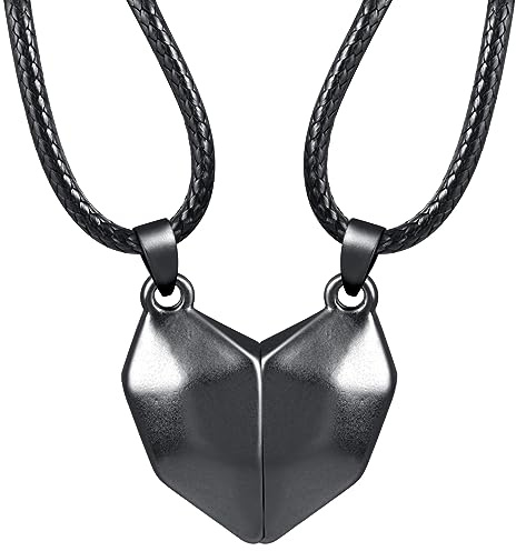 Feilok Mens Necklace Chain with Pendant for Men Women Couples Heart Love Black silvermagnet Wax Cord Alloy