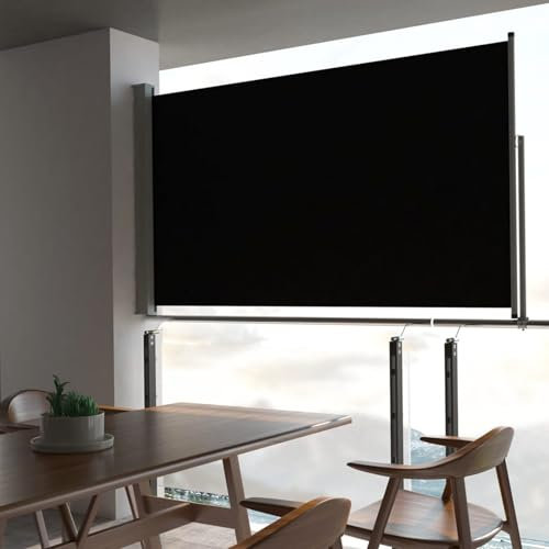 Camerina Ausziehbare Seitenmarkise 140x300 cm Schwarz Balkon Windschutz Ohne Bohren Sichtschutz Ausziehbar