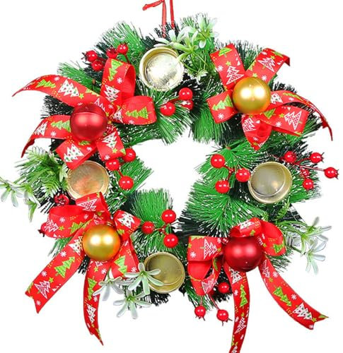 Weihnachtskranz Tisch Adventskranz, mit 4 Kerzenhalter, Adventskranz Modern Künstlich, Adventskranz Deko Weihnachtstürkranz, Türkranz Weihnachten Rot (A)