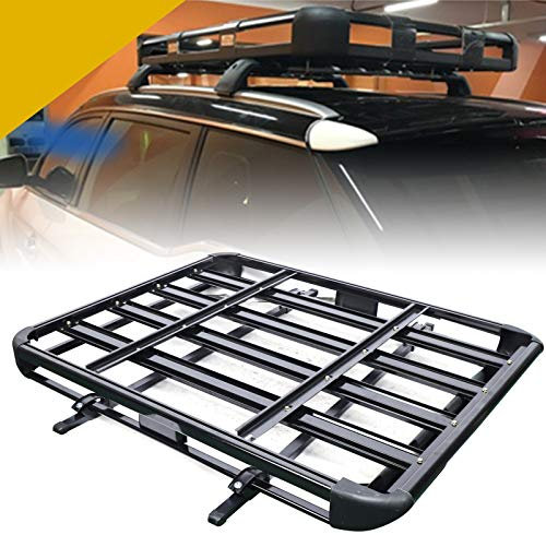 Dachgepäckträger, Universal Dachkorb Schwarz Aluminium, Relingträger Leichtes, Dach Gepäckkorb 127 X 97 cm, Gepäck Fracht Träger 68kg, Passt für SUV-Universalmodelle Geeignet