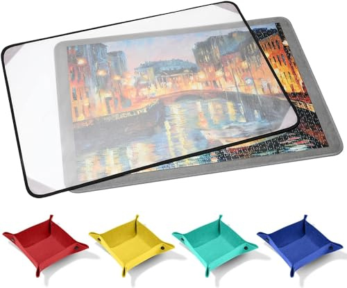Pusselbräda, bärbar pusselmatta med pussel dammtätt skydd för pusselförvaring, pusselsparare, 78 x 55 cm för 1 000 st med 4 hopfällbara sorteringsbrickor (BOBP01)