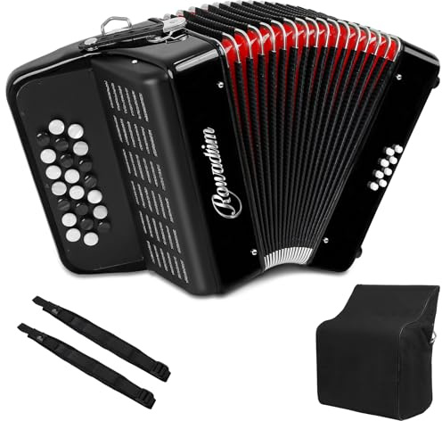 Accordion - 22 keys 8 bass, lightweight piano accordion for beginners, vibrant design for beginners and adults for easy learning (8 Bass, Black)