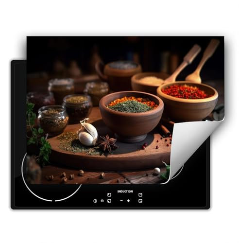 SMTDeco herdabdeckplatte Induktionsmatte herdabdeckung ceranfeld abdeckplatten für ceranfelder induktionskochfeld schutzmatte 80x52 cm Kräuter Gewürze Braun