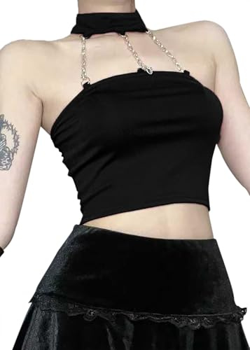 XKBHYD Y2k Débardeur sexy en métal pour femme - Style gothique - Style punk - Pour l'été - Pour fête, clubwear, 1 - Noir, XXL