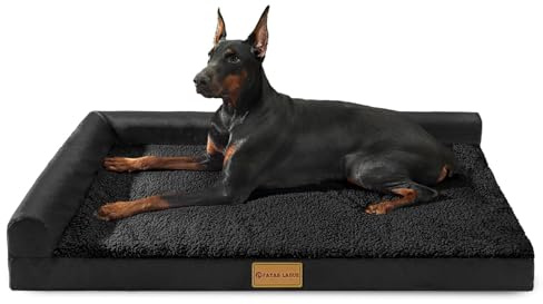 Patas Lague Orthopedic Dog Bed Large Sized Dog 36''X24'', Waterproof L Bolster Medium Pet Sofa Beds with Removable Washable Cover, Soft Comfortable Pet Couch Crate Mat with Nonskid Bottom, Black