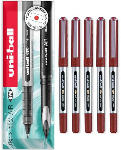 uni-ball Eye Micro UB-150E Geltintenstift – 0,5 mm – in Umschlaggeschenkverpackung (5er-Pack, Rot)