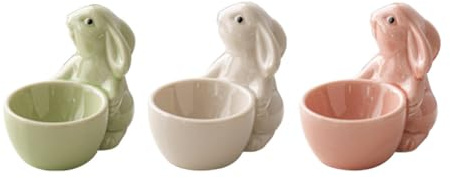 ARFUKA 3 Stück Eierbecher Ostergeschenke Eierständer Eierhalter Keramik Kaninchen Eierbecher-Set Lustig Egg Cup für Frühstück