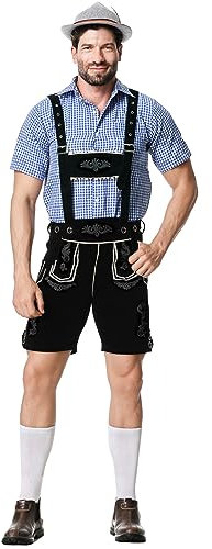 Lederhose Kurz Herren Elegante Wildleder Schwarz Bestickt Trachten Lederhose Trachtenhose Oktoberfest Trachtenmode Lederhose Lederhosen XXL mit Trägern Trachtenlederhose Trachten Leder Hose