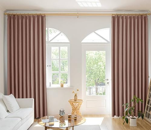 Mesnt Gardinen Blickdicht Lichtdurchlässig, Dunkelrosa Raumverdunkelung Thermovorhänge mit Haken für Wohnzimmer132 x 115 cm
