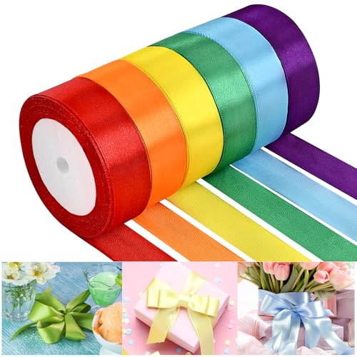 NACHLYNN 25mm x 22m Satinband Regenbogen Schleifenband Geschenkband Bänder zum Basteln für Verpackungsband Urlaubsdekoration Hochzeitsstrauß DIY Dekoration