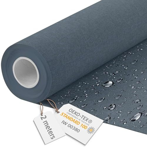DreamRoots Markisenstoff Meterware Leinenoptik, Ocean Isle, 2 m | Oxford Segeltuch, wasserdicht, Polsterstoff, 220 g/m² 600D, 160 cm breit, wasserabweisend, für außen & Deko