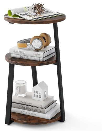 COSTWAY Table d'Appoint, Bout de Canape 3 Niveaux, Gueridon Haut, Cadre en Métal, Design Rond, Table de Chevet, Petite Table Basse pour Salon, Chambre, 40,5 x 38 x 62 cm, Marron Rustique