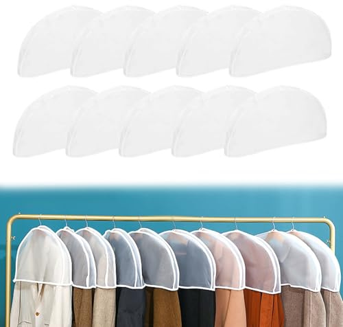 HERKINDNESS Kleiderschutzhülle, 10 Stücke Kleiderhülle, Waschbar Kleiderschutzhüllen, Transparent und Staubdicht, Kleidersäcke für Smokings, Blazer, Hemden, Röcke