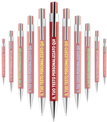 Mr Pubblicità Set di 15 Penne Personalizzabili a Rotazione, Bianco e Nero, Ricaricabili (Rosso, 50)