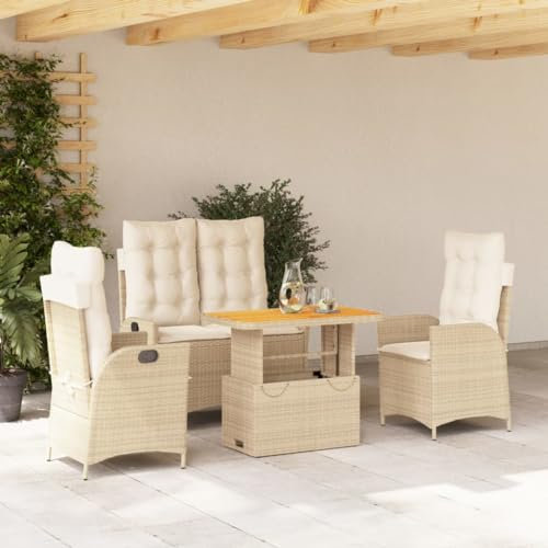 Somanki 4-TLG. Garten-Essgruppe mit Kissen Beige Poly Rattan, Esstisch Mit Stühlen Set, Gartenmöbel Sitzgruppe, Balkon Möbel, Gartenlounge Set, Terrassenmöbel, Balkonmöbel Set - 3277479