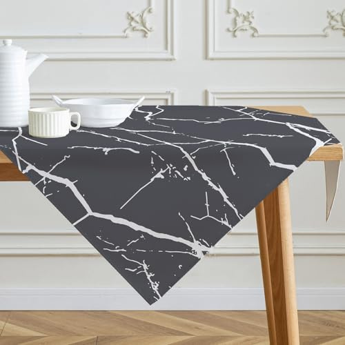 Tischdecke Grau und Weiß Mittelläufer Moderne Tischdecken mit Marmorstruktur Abstraktes Leinen Tischdekoration für Die Küche im Innenbereich Winter Frühling Feiertags Partydekor 85 x 85 cm