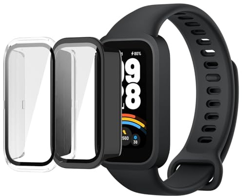 GEJEFA Funda para Xiaomi Redmi Band 9 Active + Cristal Templado, PC Case y Integrados Vidrio Protector de Pantalla para Xiaomi Redmi Band 9 Active, Negro + Transparente