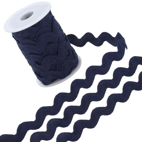 GORGECRAFT 11.4 m Rick Rack Bordüre 13mm Polyester Zickzackband Rickrack Zickzack Mitternachtsblau Wellen Biege Fransen Spitzenbesatz S Förmiger Gewebter Geflochtener Stoff Mit Spule Zum Nähen DIY Ba