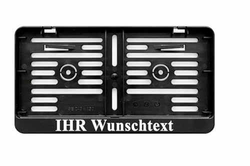 1x Schwarz Kennzeichenhalter 240 x 130 mm mit individuellem Wunschtext Weiß Direkt Bedruckt mit UV-Digitaldruck