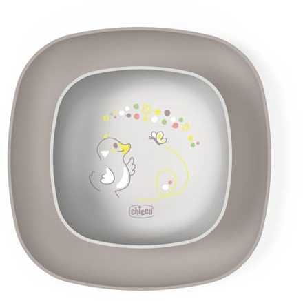 Chicco - Juego de comidas para niños, juego de comidas de destete, con 1 plato plano y 1 cuenco, 2 piezas, juego de platos apilables, ahorro de espacio, 12 meses, color gris