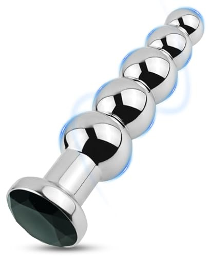 MACQIU Perles Anale avec 5 Boules, Plug anal en acier inoxydable avec Base en pierre précieuse, femme gode plug, Butt plug pour homme femme, prostate homme dildo Sex Couple Plaisir (Noir)