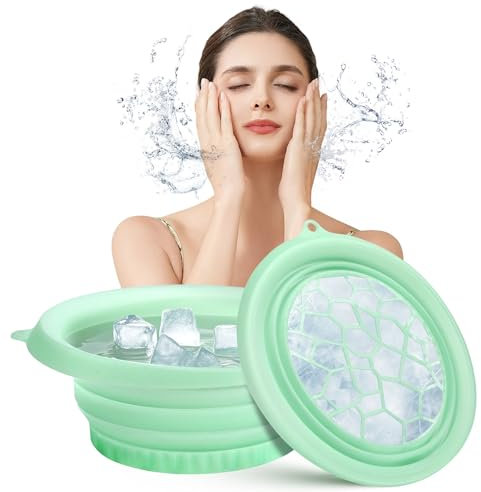 Face Bowl for Ice with Built-in Ice Tray – Collapsible Silicone Facial Ice Bath Bowl for Cold Plunge Therapy, Skin Tightening & Acne Relief – Portable Spa Tool for Home & Travel（Green