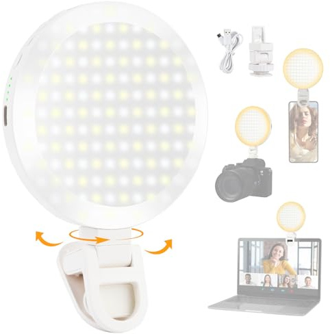 UTEBIT Lumière Selfie LED avec Clip, 154 LED, 3 Modes d’Éclairage & 10 Niveaux de Luminosité, Batterie 3000mAh, Température 3000K-6500K Support Griffe Froid & Câble Type-C pour Vlog, Appareil Photo