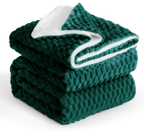 Aisbo Manta Cama Invierno 180/200, Sherpa Franela Reversible Polar con Cordón para Sofá, Borreguito Gruesa, Suave, Caliente, Sillón, Transpirable para Invierno (Verde Oscuro, 230 x 270 cm)